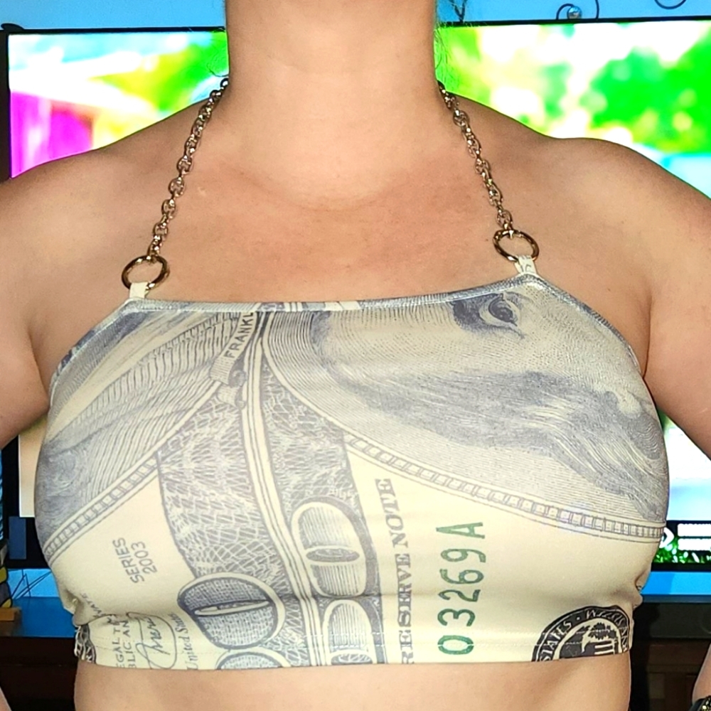 Chain Strap Money Print Crop Top